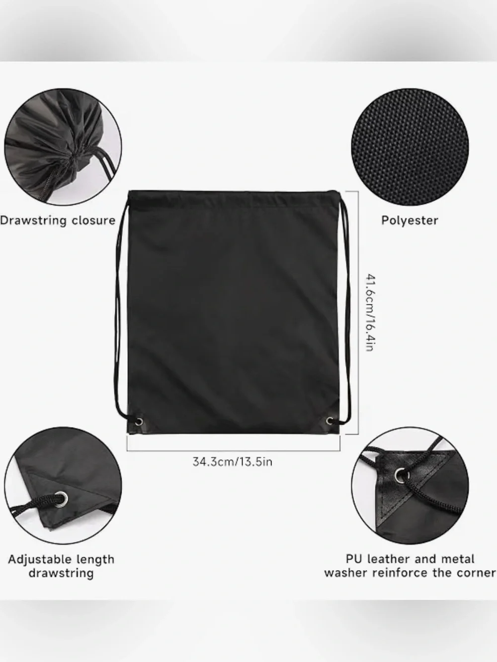 Black Drawstring Sack Multi-use Backpack - Unbranded- Bundle of 6